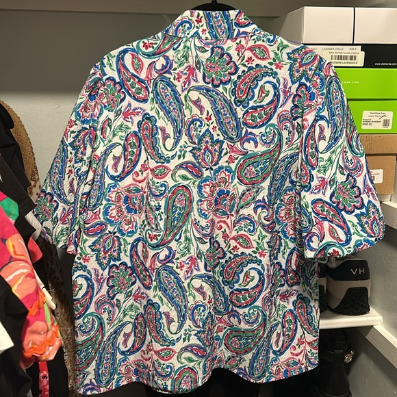 THML Paisley Print Puff Sleeve Top Faux Leather Trim - Picture 5 of 5